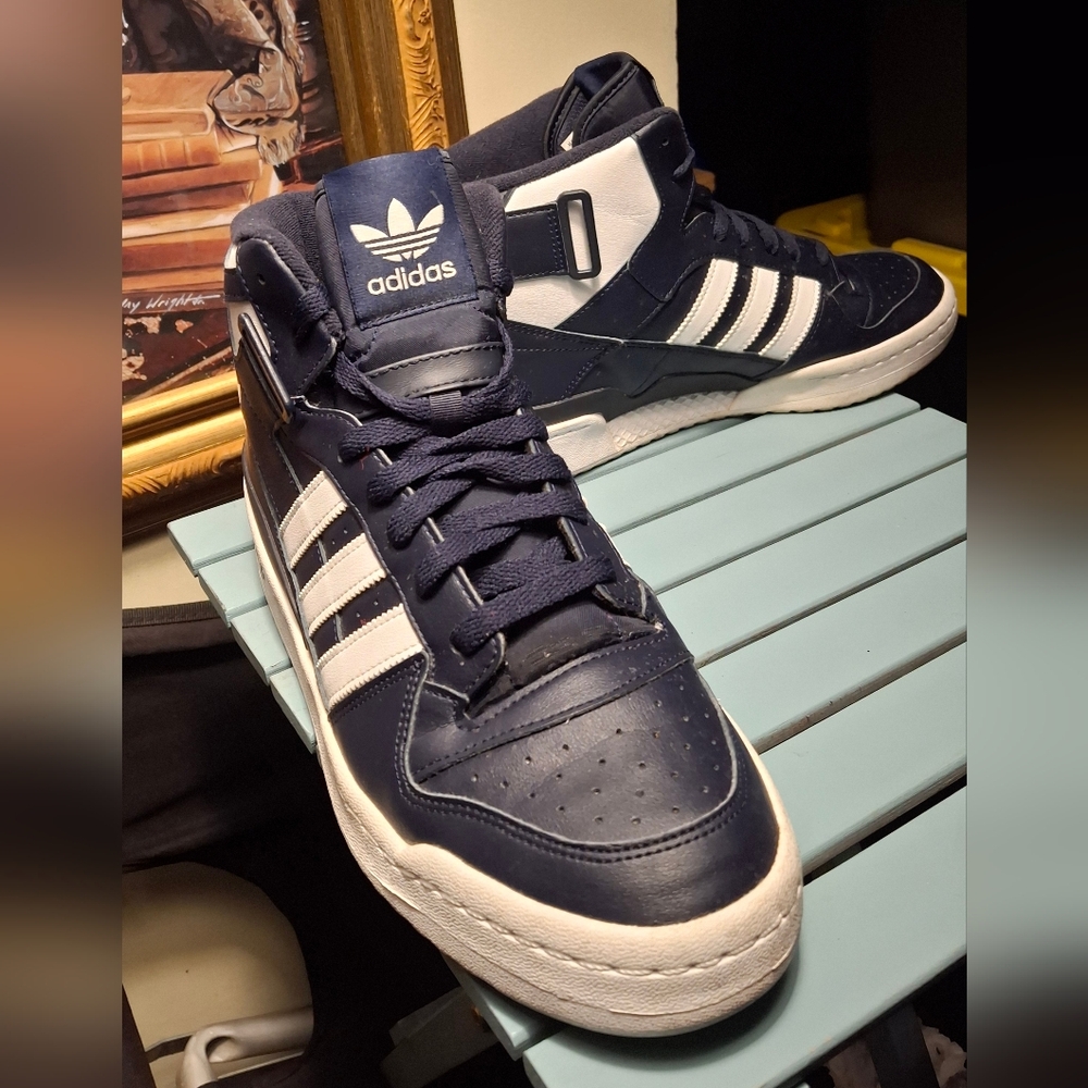 Adidas Men's Navy and White High-Top Sneakers - Picture 3 of 11